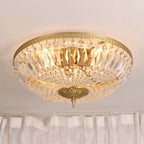 European Classical Crystal Brass Drum Flush Ceiling Light