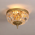 European Classical Crystal Brass Drum Flush Ceiling Light