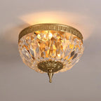 European Classical Crystal Brass Drum Flush Ceiling Light