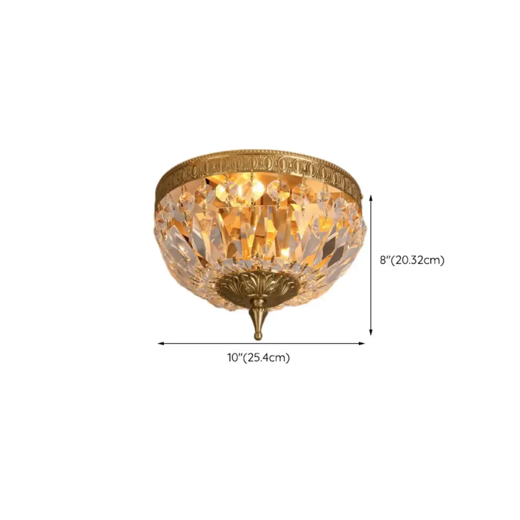 European Classical Crystal Brass Drum Flush Ceiling Light