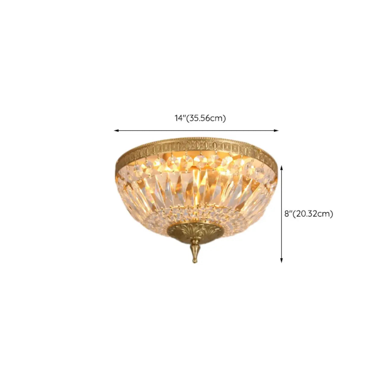 European Classical Crystal Brass Drum Flush Ceiling Light