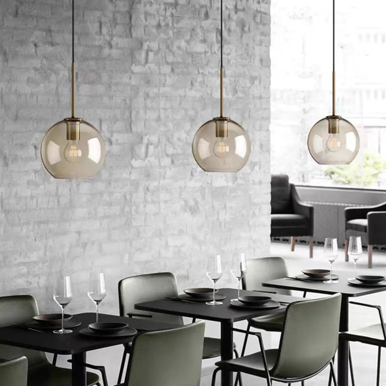 Modern Glass Globe Pendant Light with Adjustable Cord for Dining