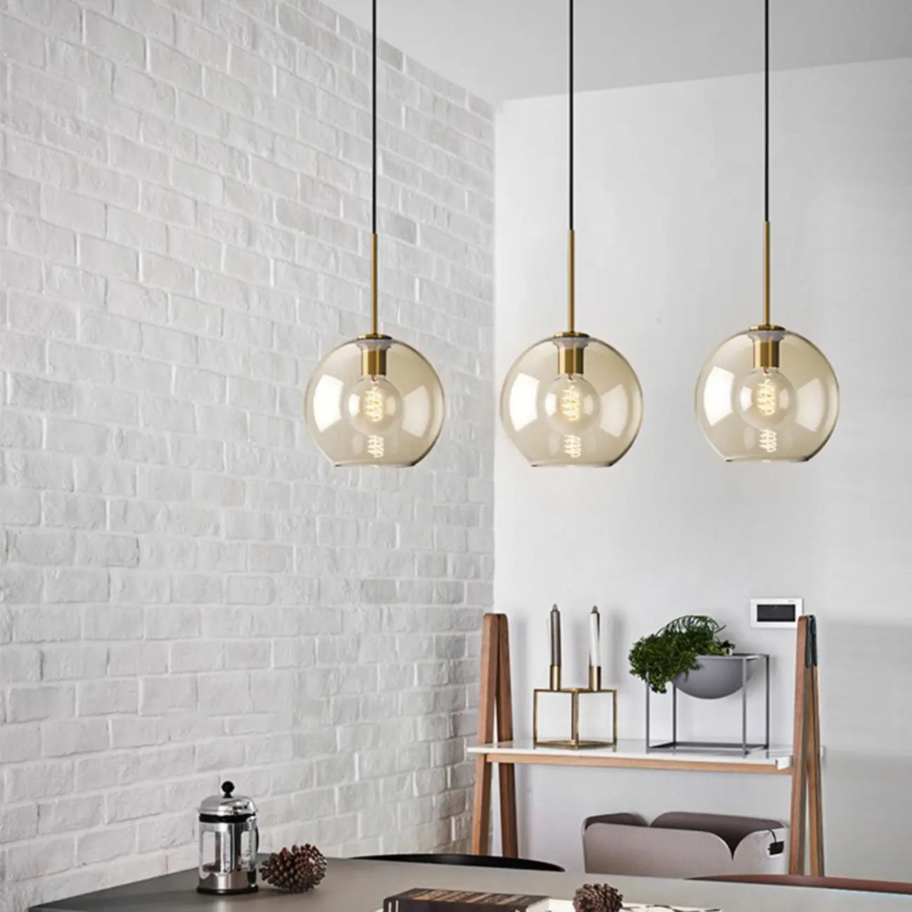 Modern Glass Globe Pendant Light with Adjustable Cord for Dining