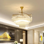 Modern Tier Round Gold Crystal Chandelier Height Adjustable