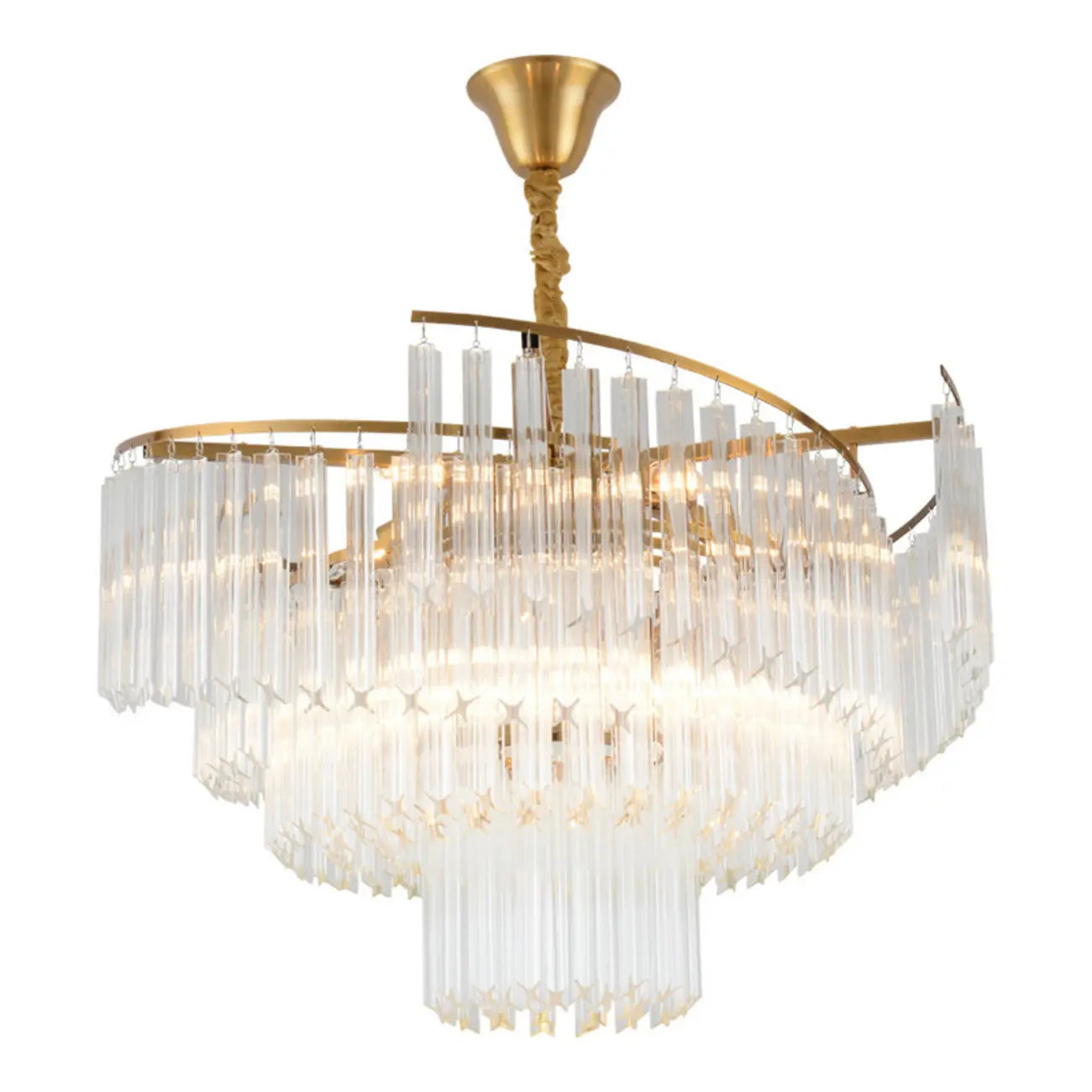Modern Tier Round Gold Crystal Chandelier Height Adjustable