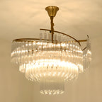 Modern Tier Round Gold Crystal Chandelier Height Adjustable