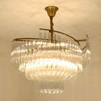 Modern Tier Round Gold Crystal Chandelier Height Adjustable