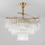 Modern Tier Round Gold Crystal Chandelier Height Adjustable