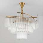 Modern Tier Round Gold Crystal Chandelier Height Adjustable