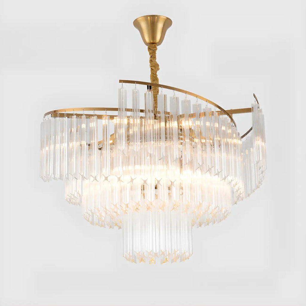 Modern Tier Round Gold Crystal Chandelier Height Adjustable