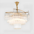 Modern Tier Round Gold Crystal Chandelier Height Adjustable