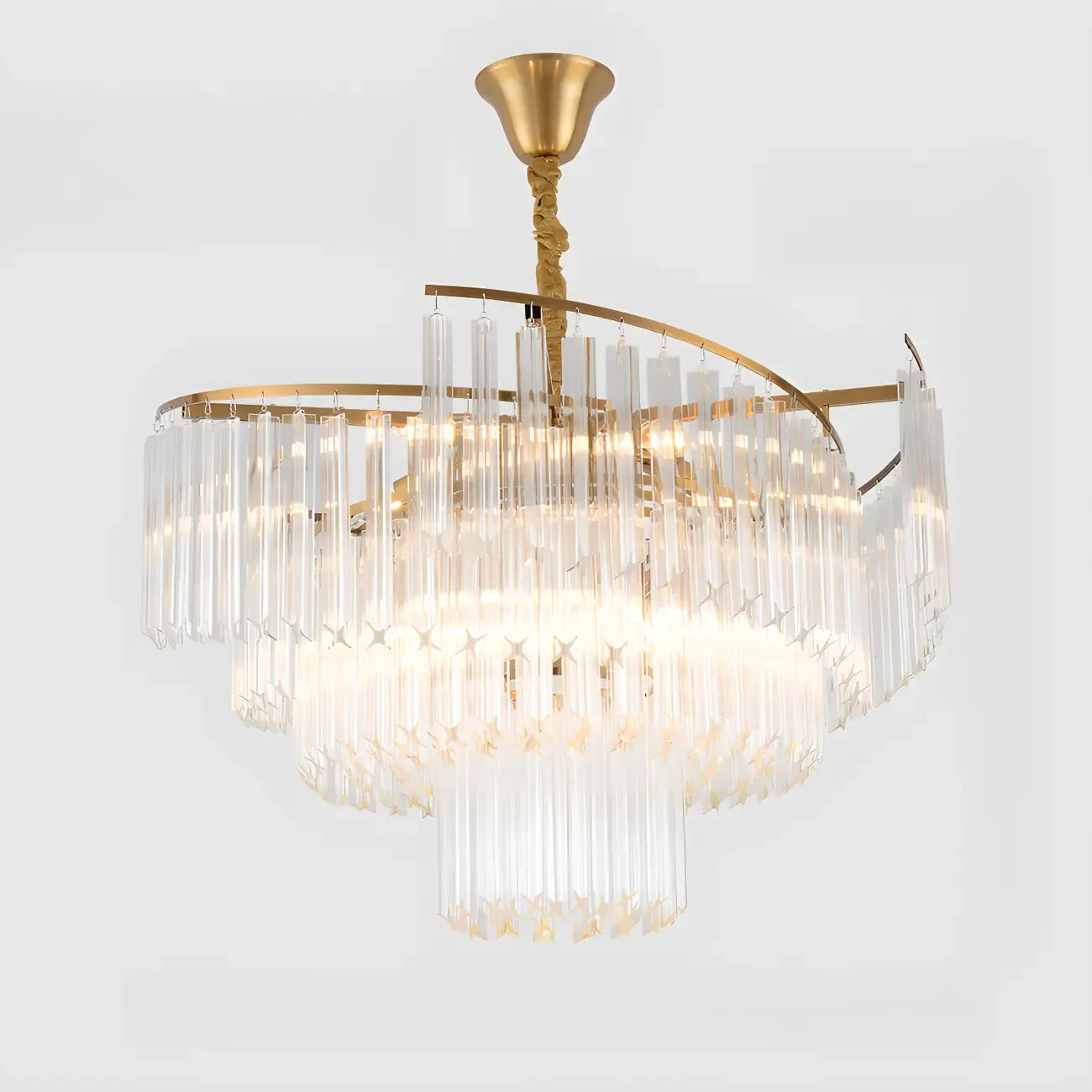 Modern Tier Round Gold Crystal Chandelier Height Adjustable