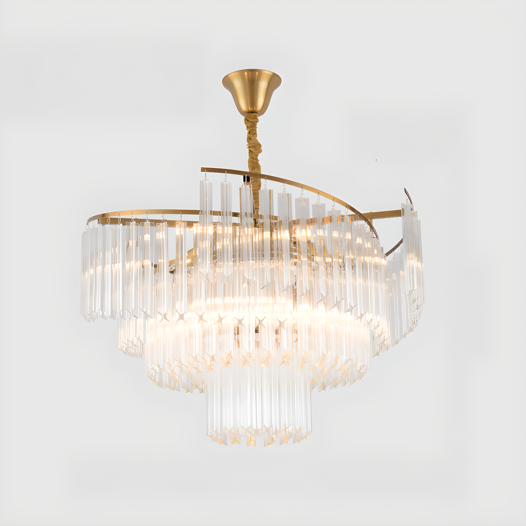 Modern Tier Round Gold Crystal Chandelier Height Adjustable