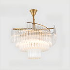 Modern Tier Round Gold Crystal Chandelier Height Adjustable