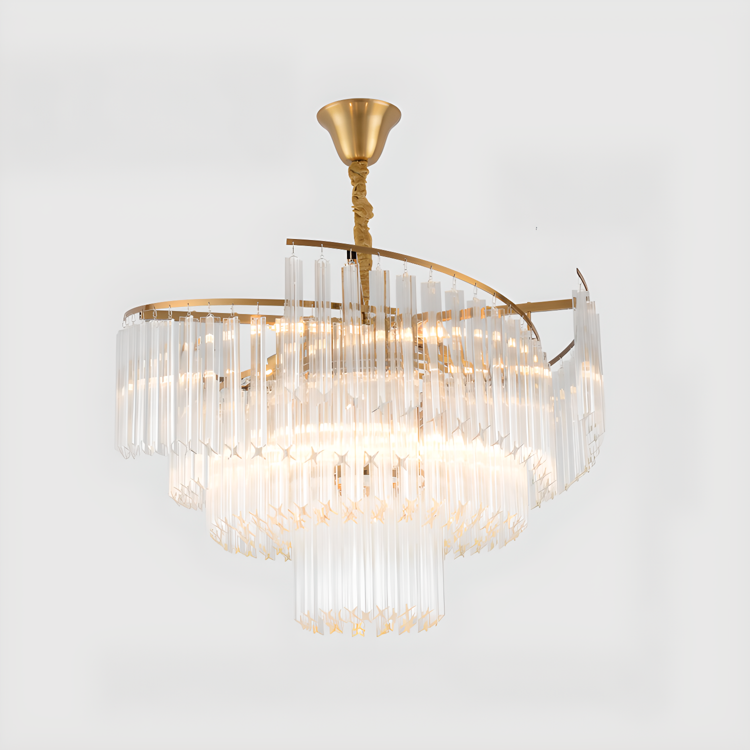 Modern Tier Round Gold Crystal Chandelier Height Adjustable