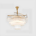 Modern Tier Round Gold Crystal Chandelier Height Adjustable