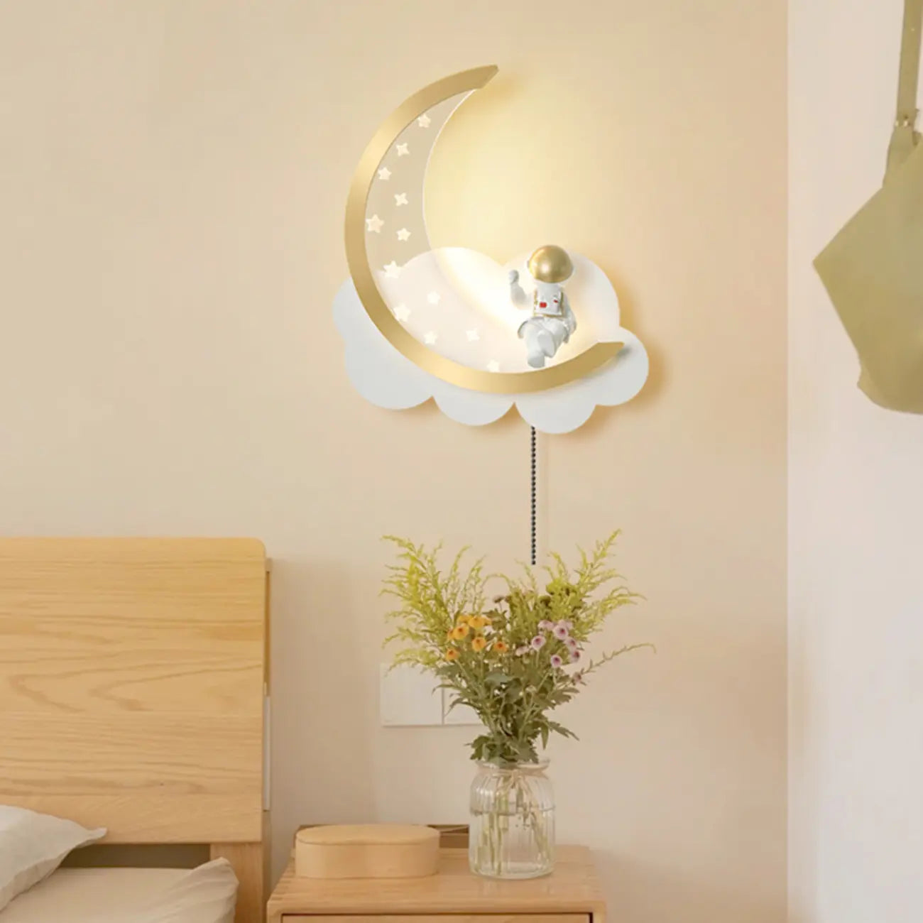 Dimmable Moon Astronaut LED Wall Sconce for Bedside Light