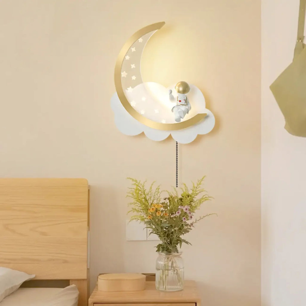 Dimmable Moon Astronaut LED Wall Sconce for Bedside Light