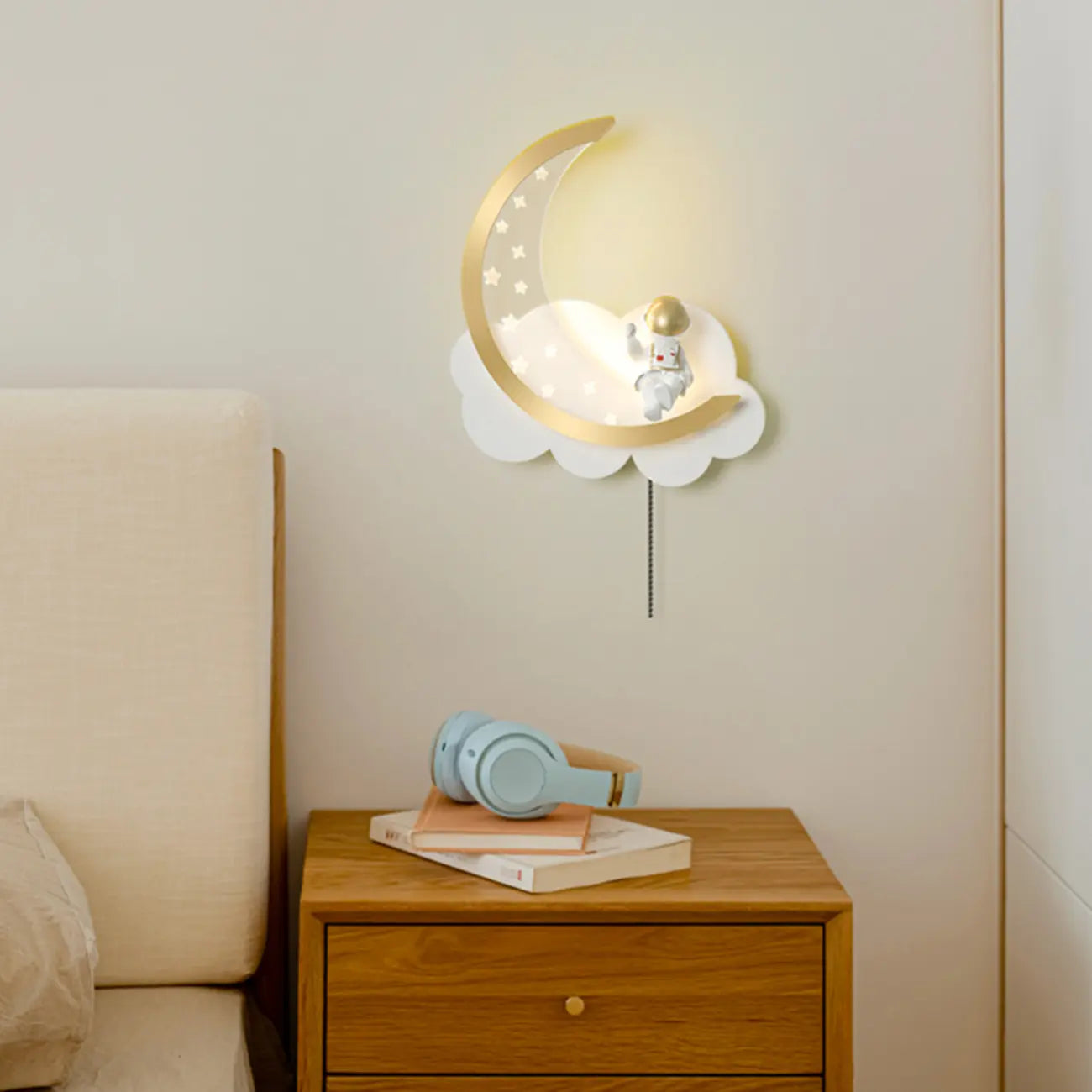 Dimmable Moon Astronaut LED Wall Sconce for Bedside Light
