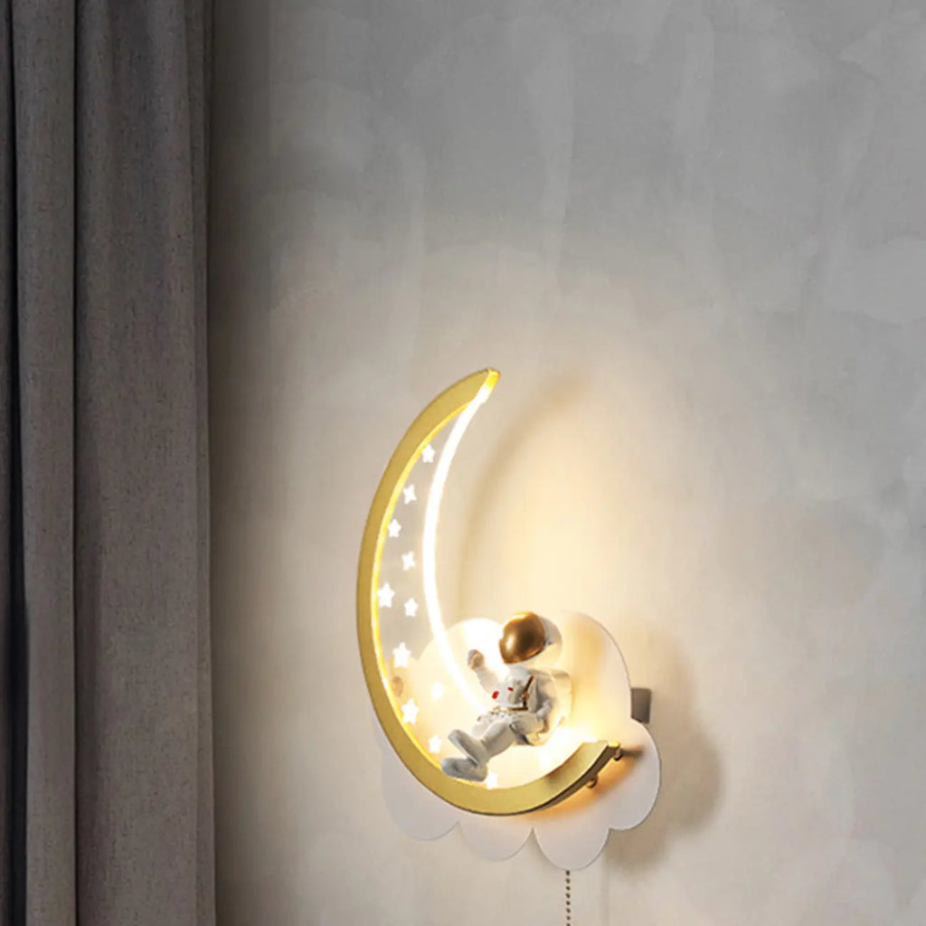 Dimmable Moon Astronaut LED Wall Sconce for Bedside Light