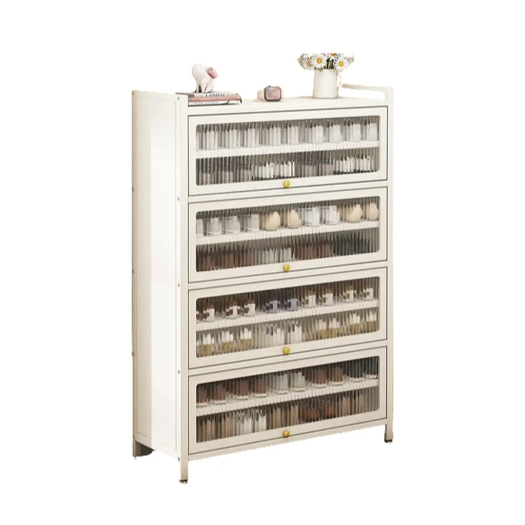 Flip-up Vertical White Shoe Storage with Glass Doors