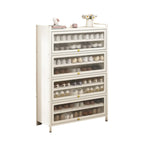 Flip-up Vertical White Shoe Storage with Glass Doors
