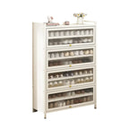Flip-up Vertical White Shoe Storage with Glass Doors