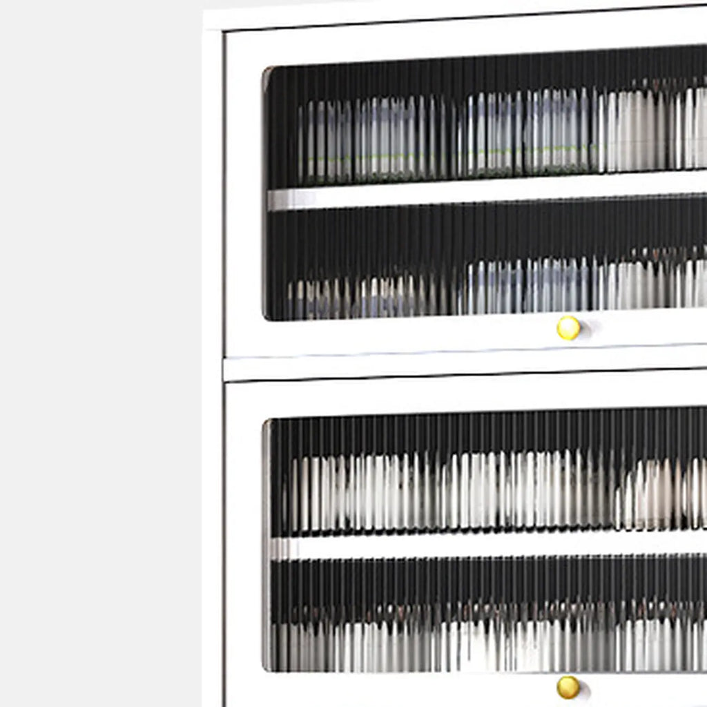 Flip-up Vertical White Shoe Storage with Glass Doors