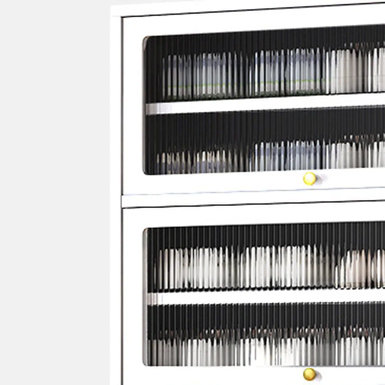 Flip-up Vertical White Shoe Storage with Glass Doors