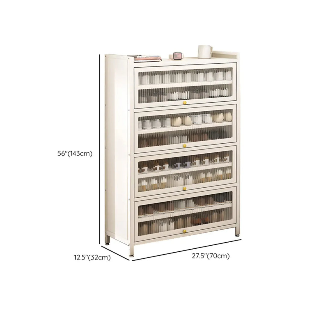Flip-up Vertical White Shoe Storage with Glass Doors