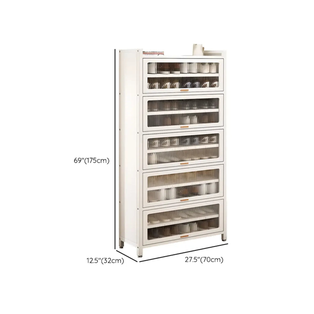 Flip-up Vertical White Shoe Storage with Glass Doors
