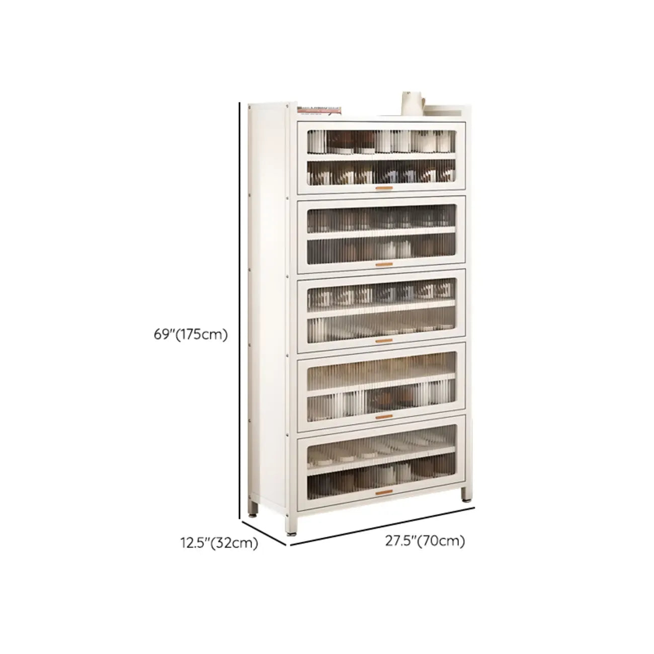 Flip-up Vertical White Shoe Storage with Glass Doors