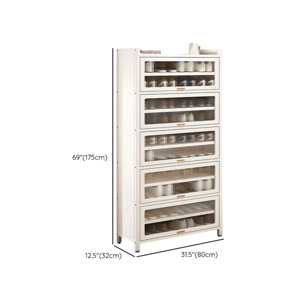 Flip-up Vertical White Shoe Storage with Glass Doors