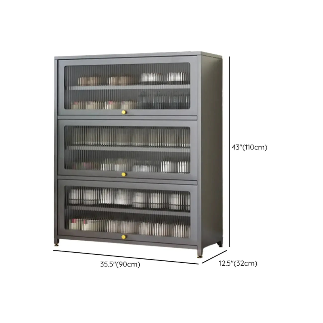 Flip-up Vertical White Shoe Storage with Glass Doors