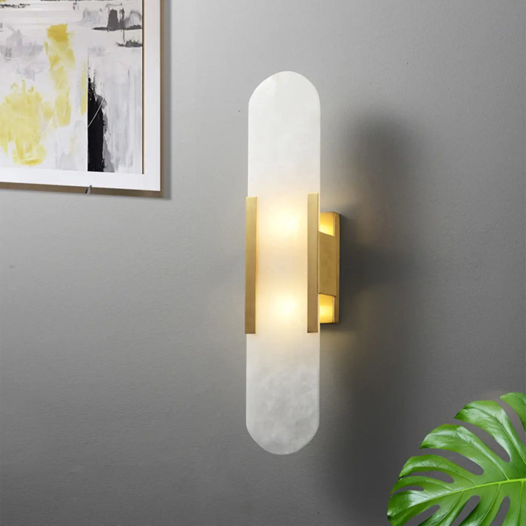 Modern Brass Oval Wall Light with Stone Chalk Shade