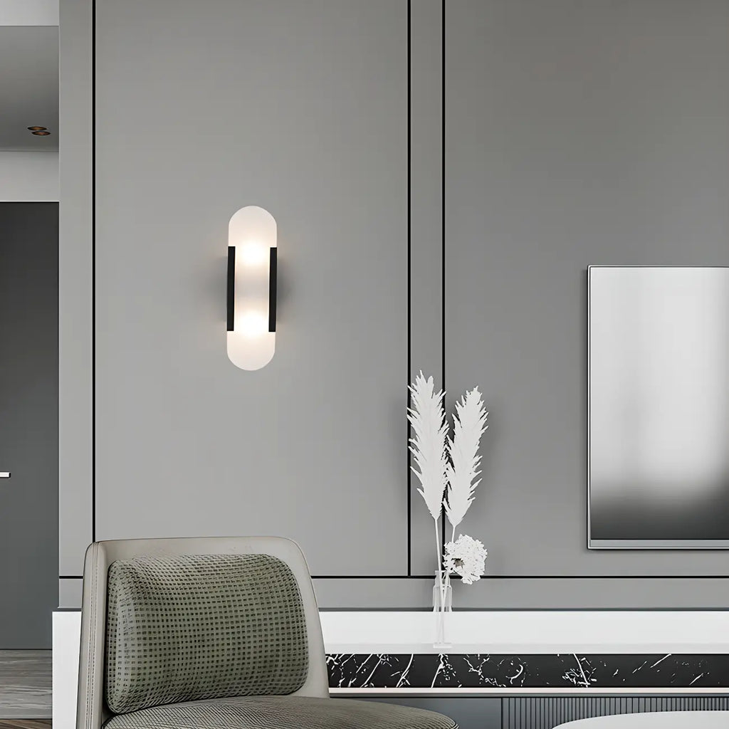 Modern Brass Oval Wall Light with Stone Chalk Shade