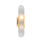 Modern Brass Oval Wall Light with Stone Chalk Shade