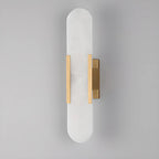 Modern Brass Oval Wall Light with Stone Chalk Shade