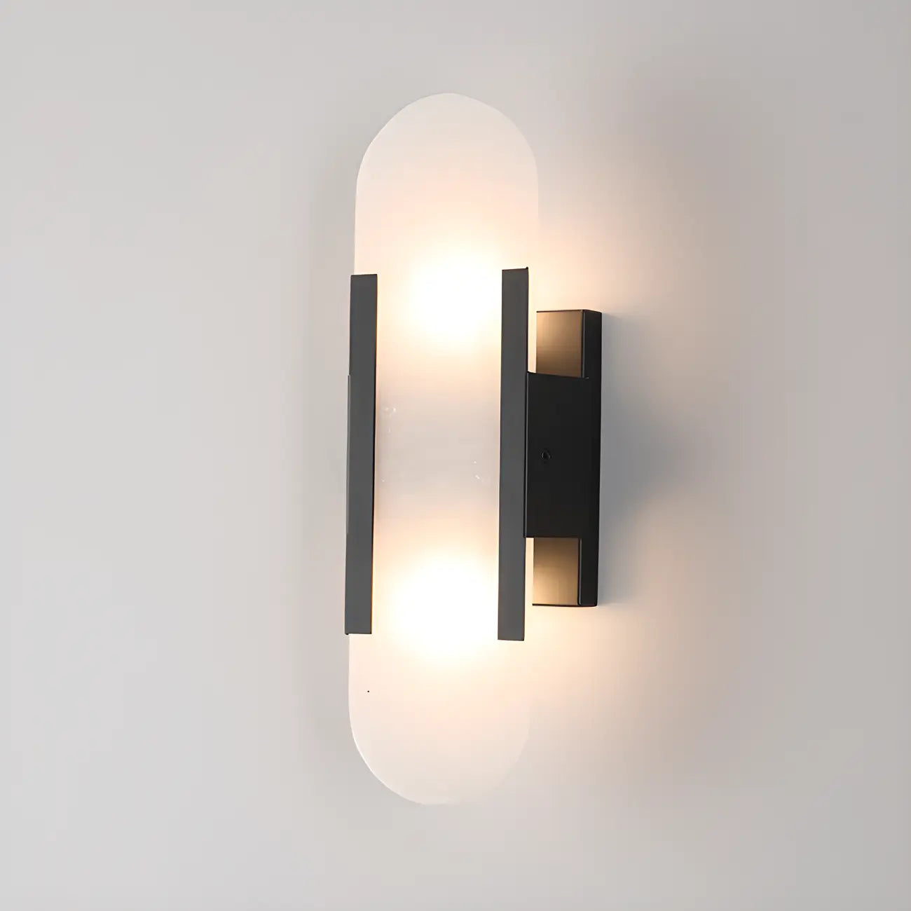 Modern Brass Oval Wall Light with Stone Chalk Shade
