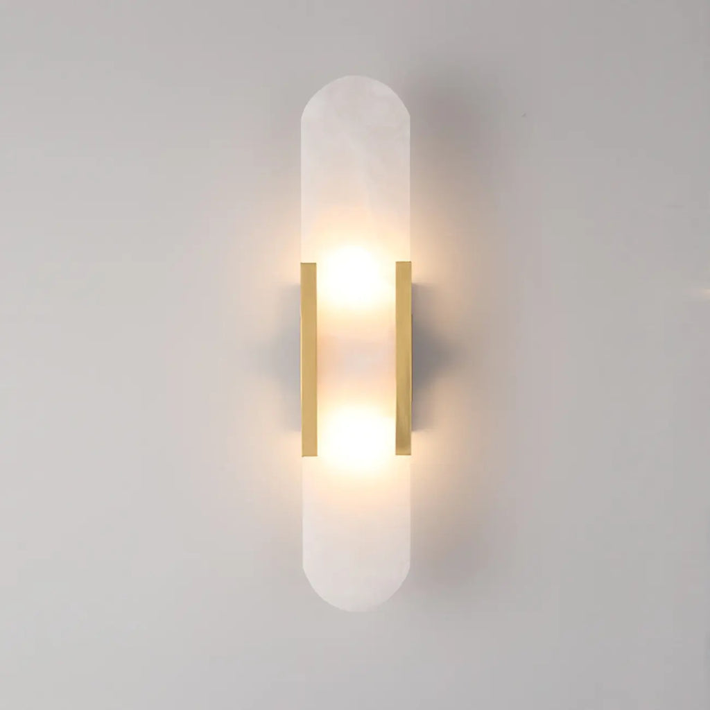 Modern Brass Oval Wall Light with Stone Chalk Shade