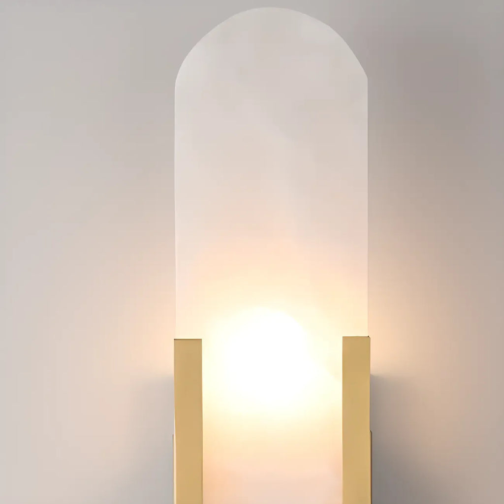 Modern Brass Oval Wall Light with Stone Chalk Shade