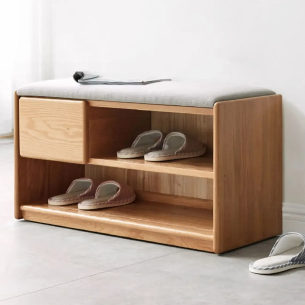 Scandinavian Oak Shoe Storage Bench with Cushion