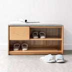 Scandinavian Oak Shoe Storage Bench with Cushion