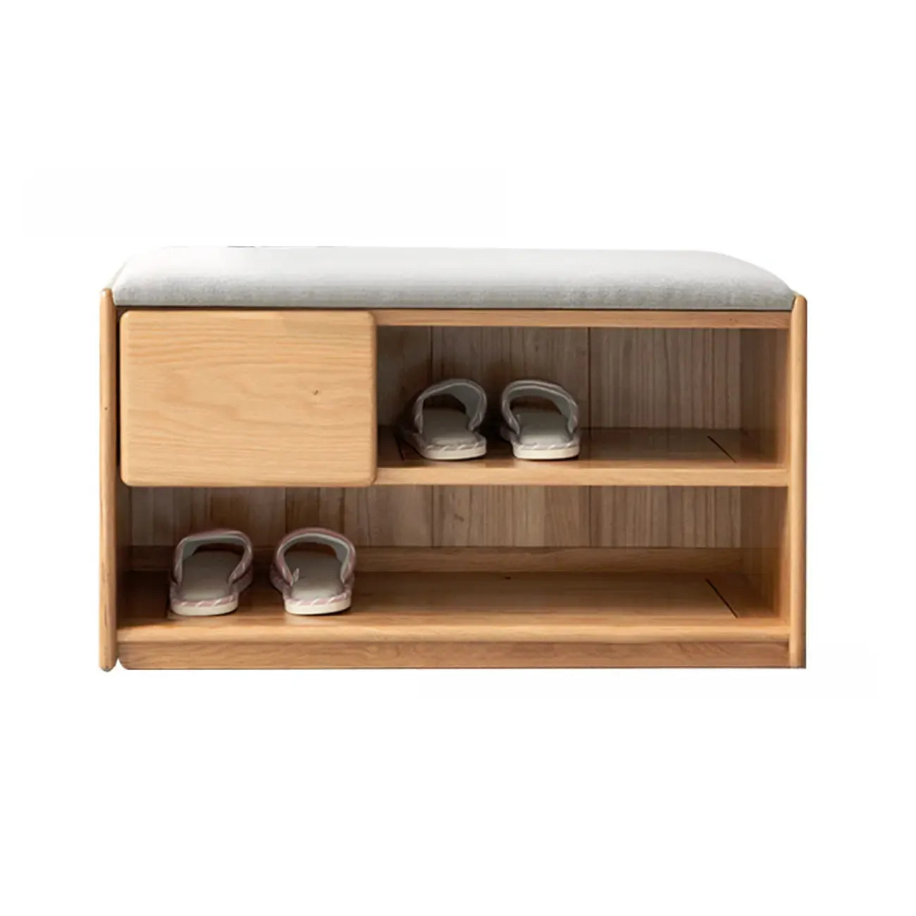 Scandinavian Oak Shoe Storage Bench with Cushion