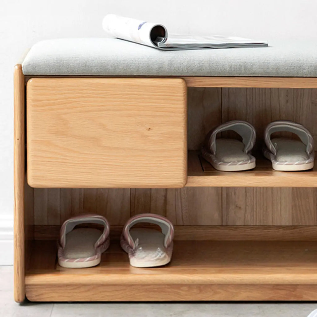 Scandinavian Oak Shoe Storage Bench with Cushion
