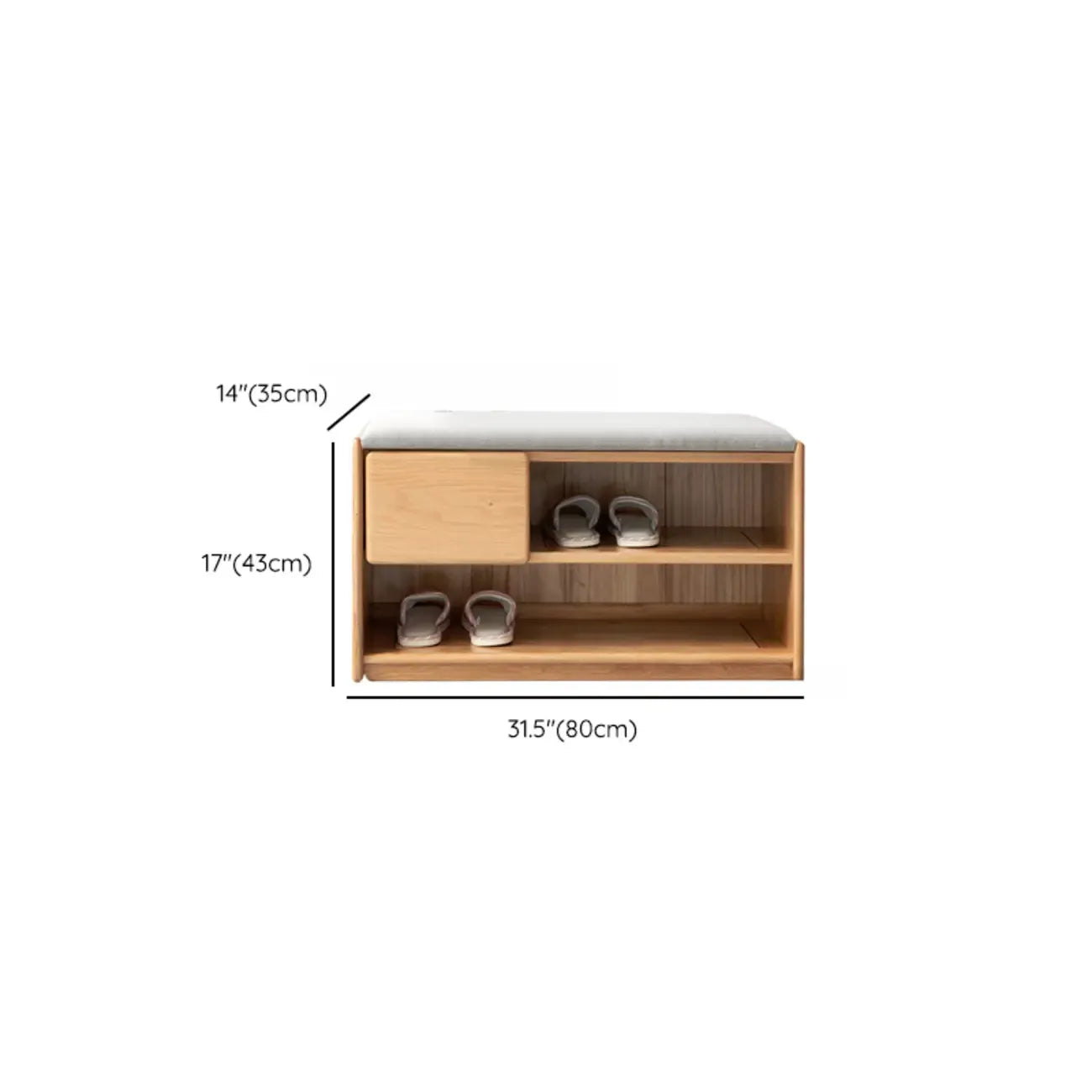 Scandinavian Oak Shoe Storage Bench with Cushion