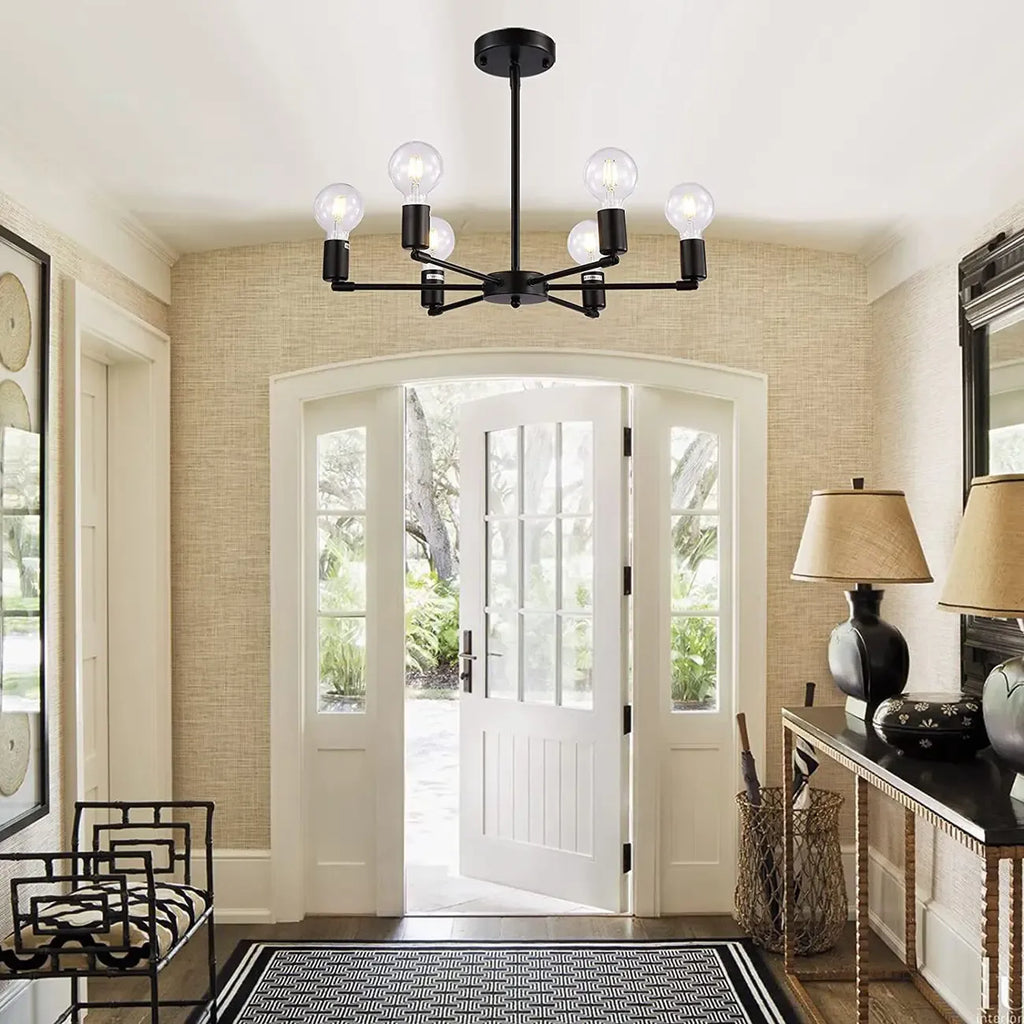 Industrial Black Metal Minimalist Sputnik Chandelier