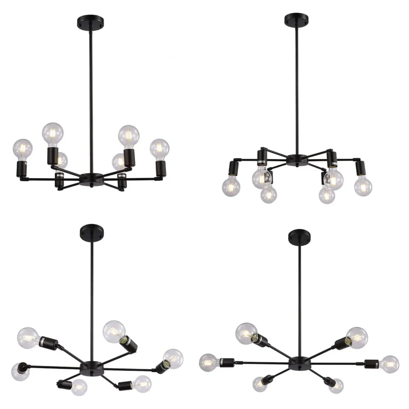 Industrial Black Metal Minimalist Sputnik Chandelier