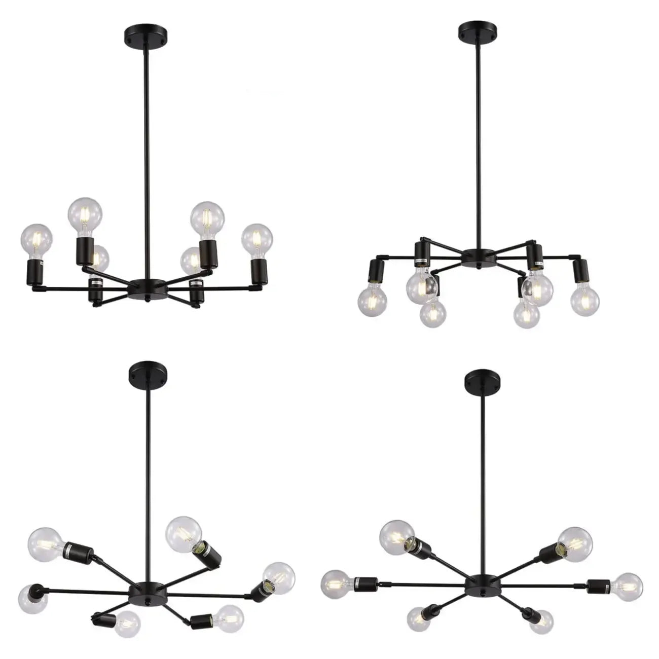 Industrial Black Metal Minimalist Sputnik Chandelier
