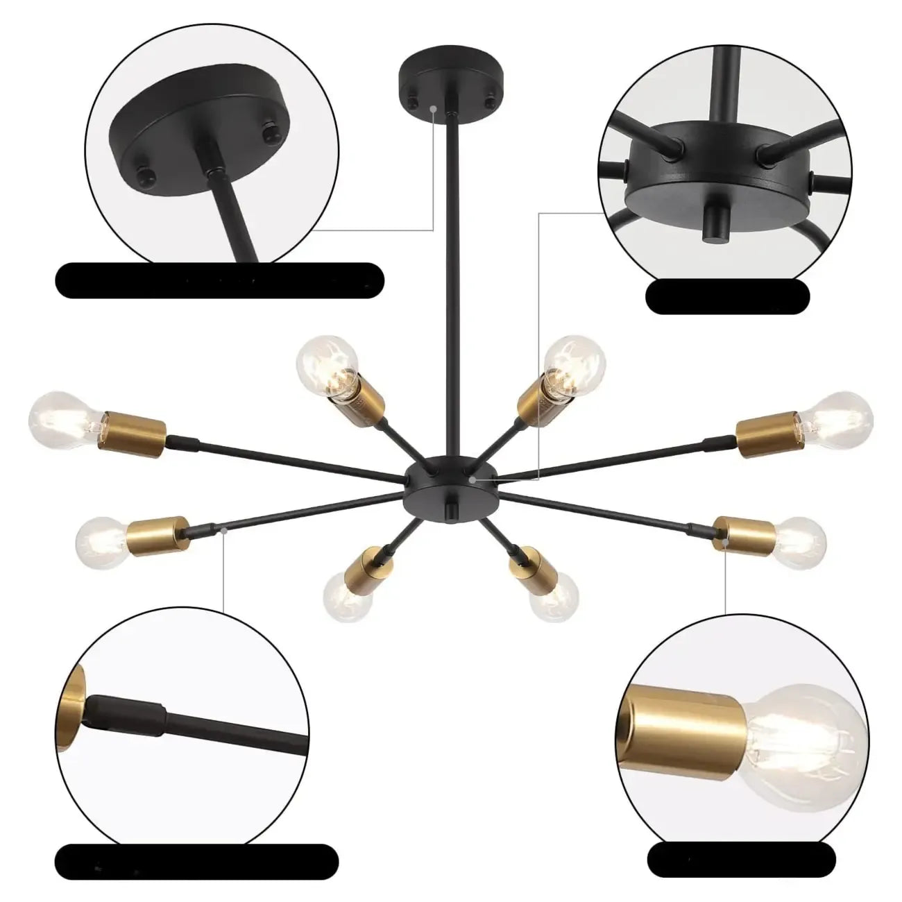 Industrial Black Metal Minimalist Sputnik Chandelier